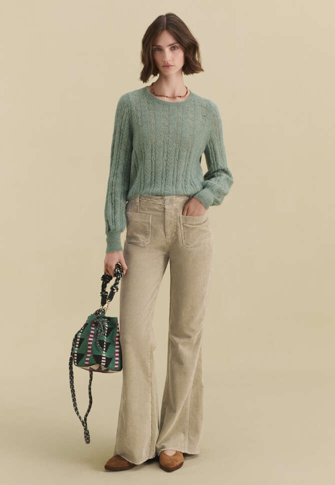 Lace-stitch sweater, Duck egg, completeTheLook
