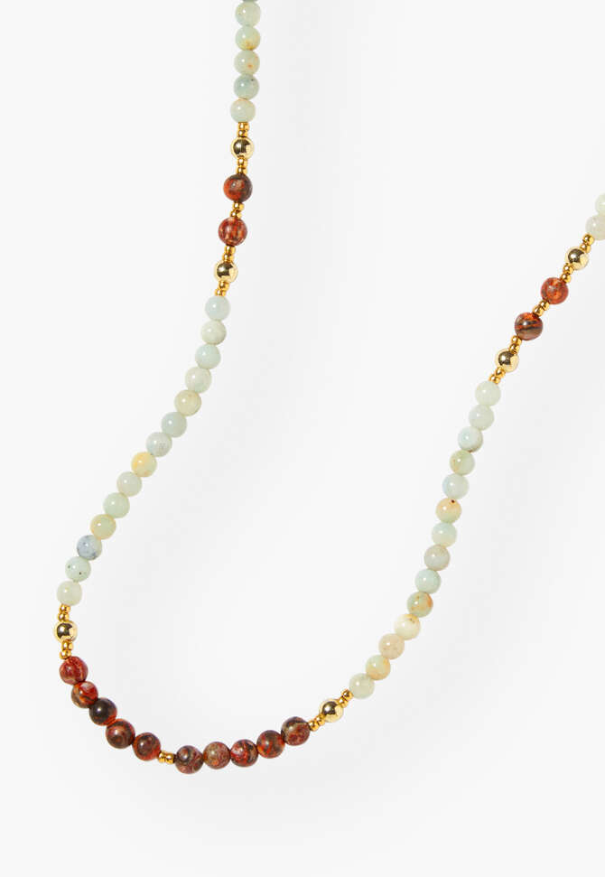 Rhondite & amazonite beaded necklace, Jade rust, completeTheLook