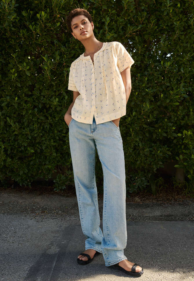 Printed pintuck blouse, Buttermilk, completeTheLook