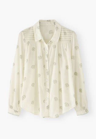 Shirring-detail shirt, Ecru sage, webstill