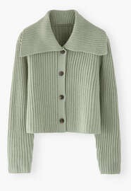 Rib-stitch collared cardigan, Sage, webstill