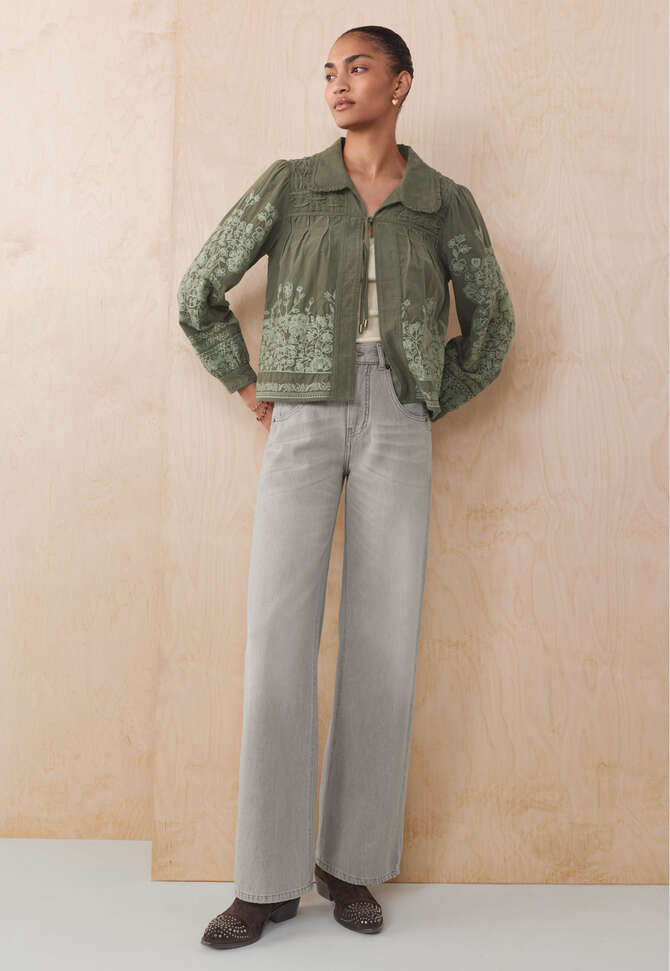 Embroidered cord jacket, Grey moss, completeTheLook