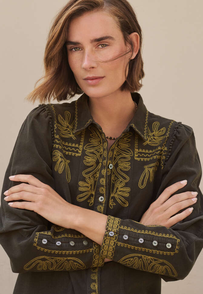 Embroidered cord shift dress, Charcoal, completeTheLook