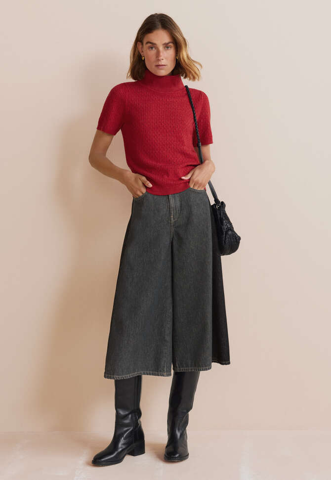 Pointelle-stitch sweater, Scarlet, completeTheLook