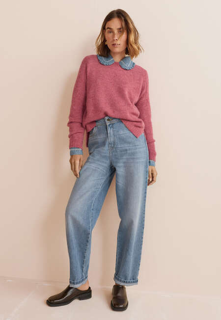 Frill collar blouse, Washed indigo, completeTheLook