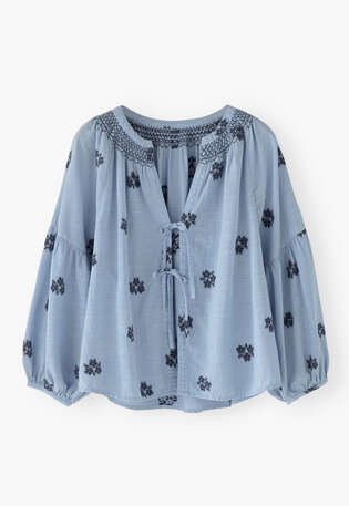 Clipped jacquard blouse, Sky blue, webstill