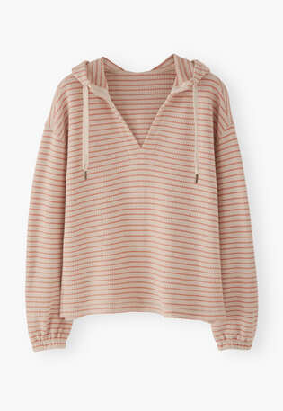 Textured striped hoodie, Parchment peach, webstill