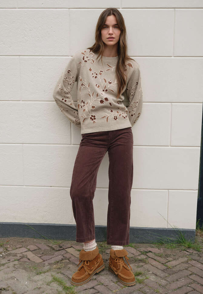Embroidered jersey top, Light taupe, completeTheLook