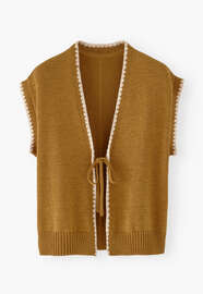 Knitted tie-front top, Strong ochre, webstill