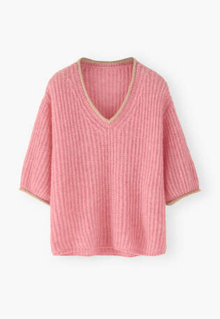 Ribbed v-neck sweater, Rose pink, webstill