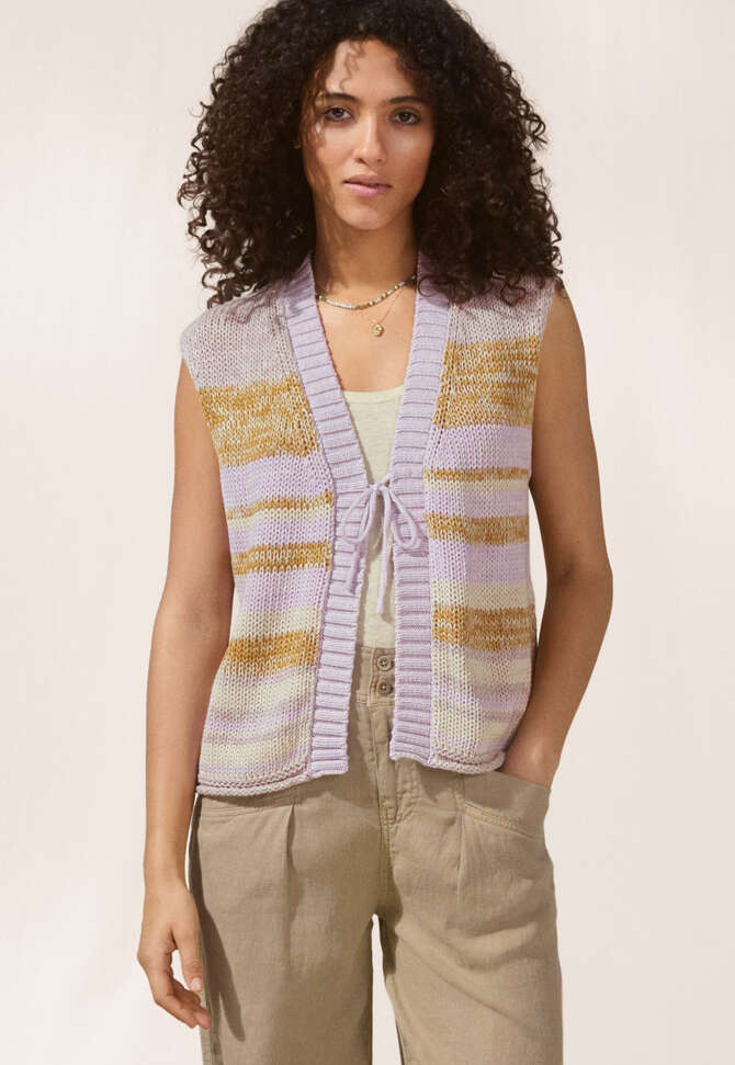 Striped sleeveless cardigan, Lavender ochre, completeTheLook