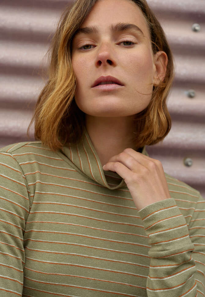 Striped roll neck, Sage flame, completeTheLook