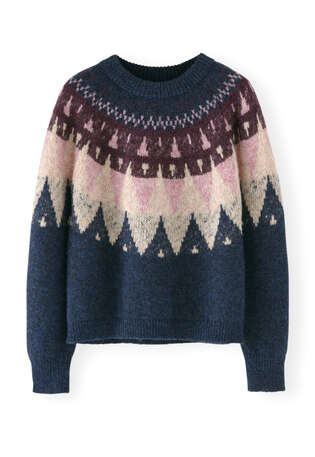 Yoke-detail sweater, Indigo aubergine, webstill