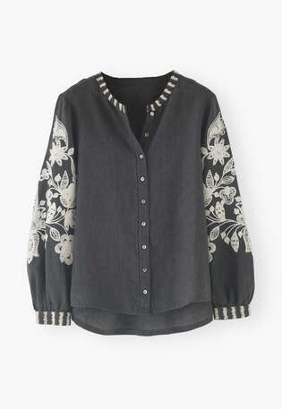 Cornely embroidered blouse, Petrol black, webstill