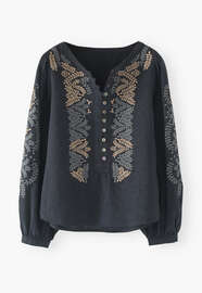 Embroidered blouse, Petrol black, webstill