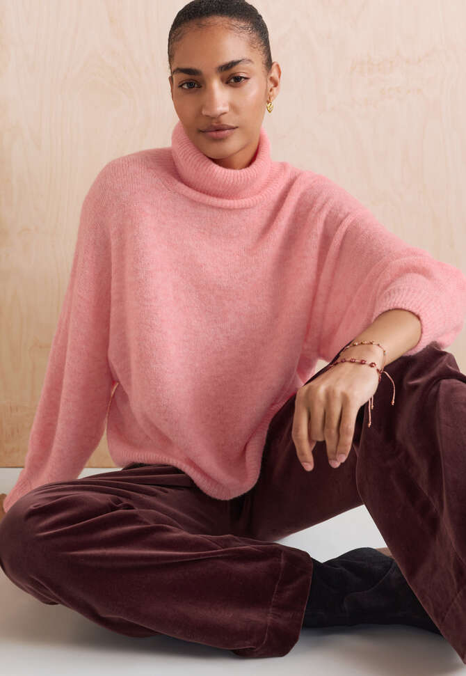 Velvet wide-leg trousers, Berry brown, completeTheLook
