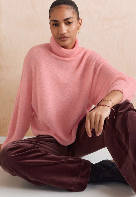 Velvet wide-leg trousers, Berry brown, completeTheLook