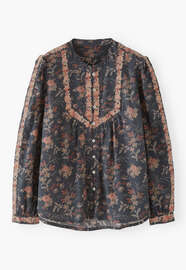 Embroidered printed blouse, Charcoal, webstill