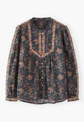 Embroidered printed blouse, Charcoal, webstill
