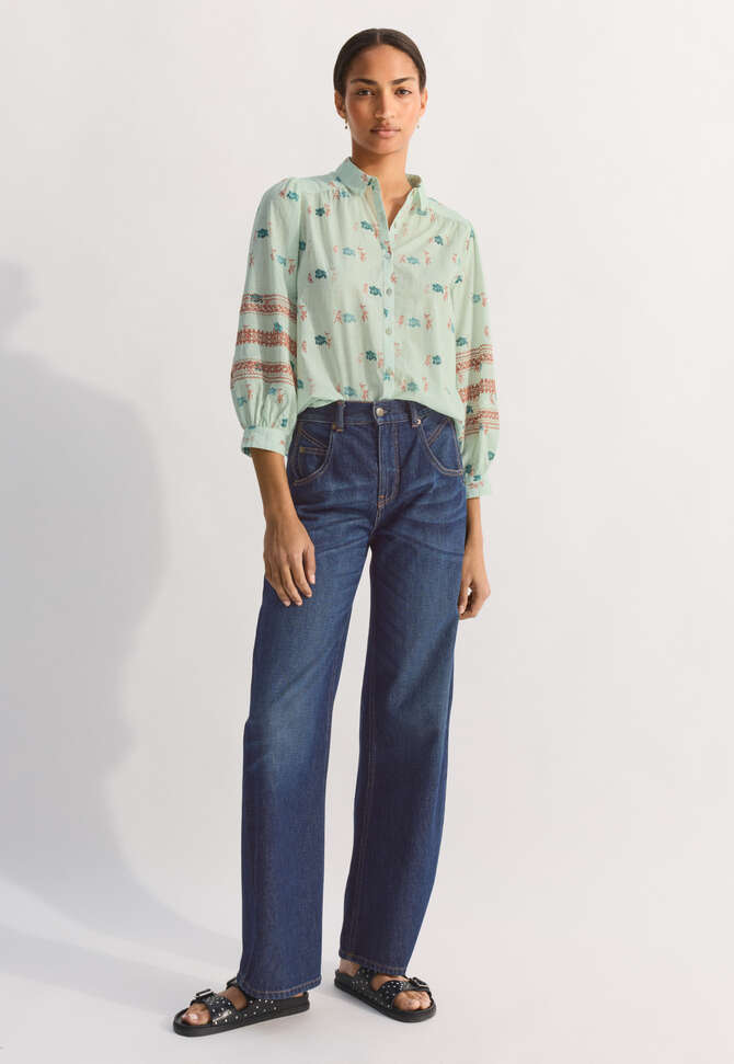 Embroidered printed blouse, Ice green, completeTheLook