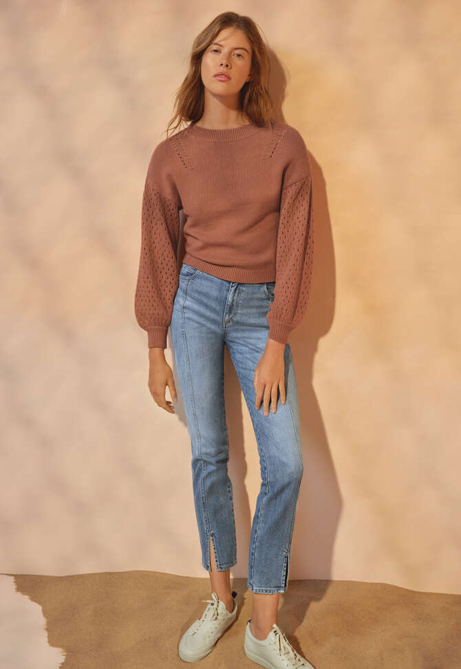 Pointelle sleeve sweater, Burnt sienna, completeTheLook