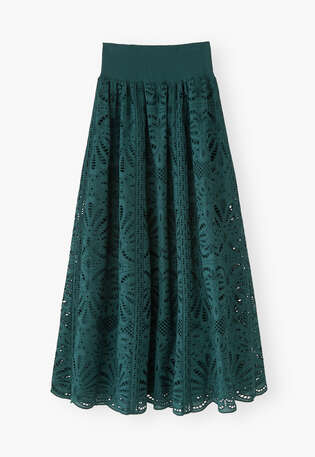 Broderie anglaise skirt, Deep bottle green, webstill