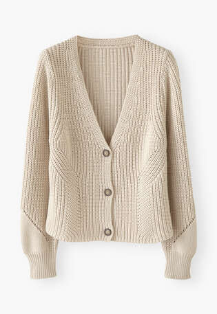 Rib-stitch cardigan, Ecru, webstill