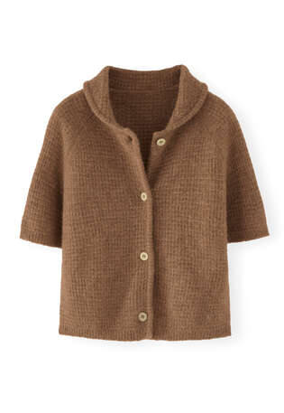 Waffle-stitch cardigan, Brown fawn, webstill