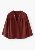 Notch-neck top, Maroon, webstill