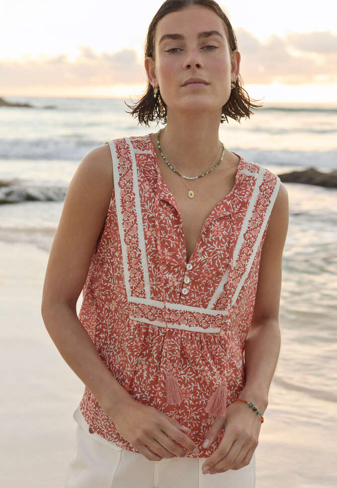 Printed sleeveless top, Dark coral, completeTheLook