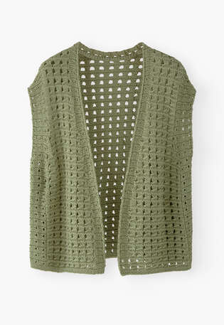 Crochet-stitch waistcoat, Soft sage, webstill