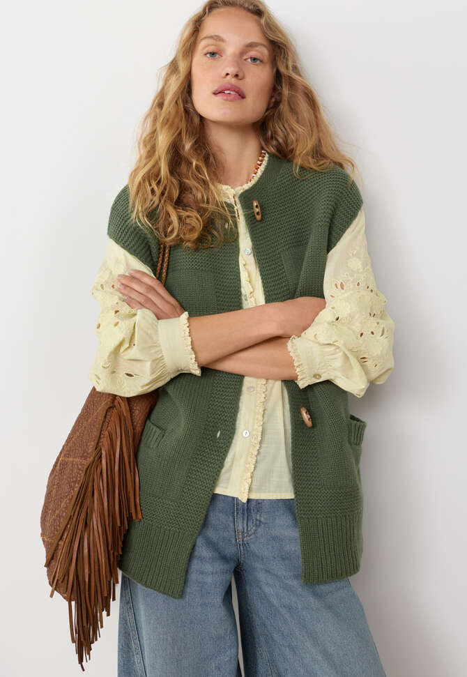 Knitted gilet, Forest green, completeTheLook