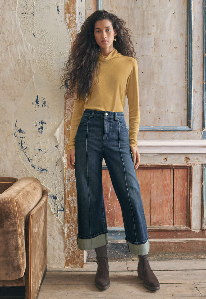 Straight turned-up-hem jeans, Dark wash, completeTheLook