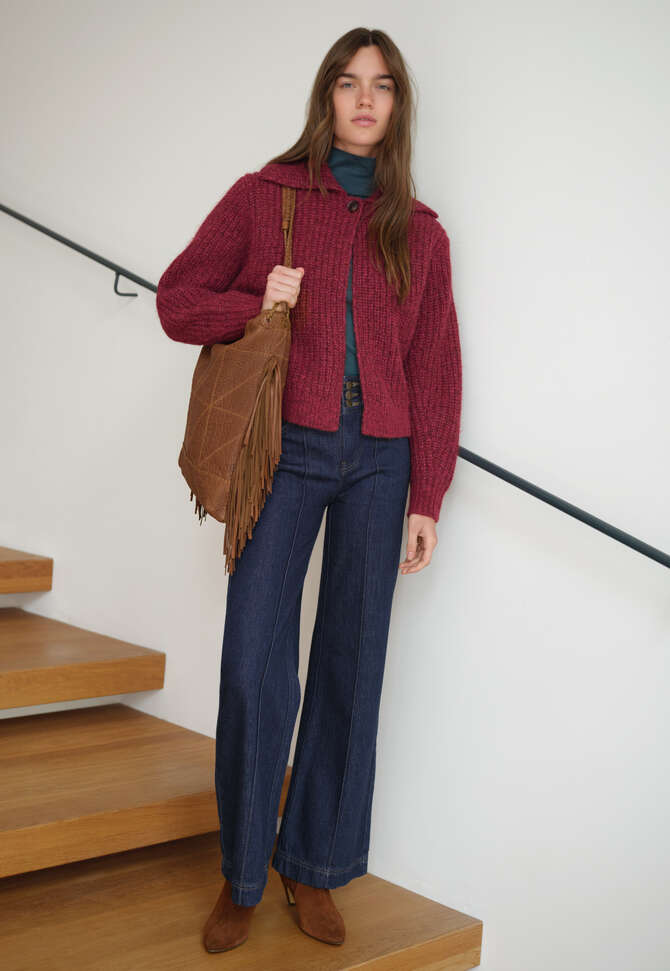 Rib-stitch cardigan, Garnet marl, completeTheLook