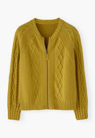 Cable-stitch cardigan, Yellow lime, webstill