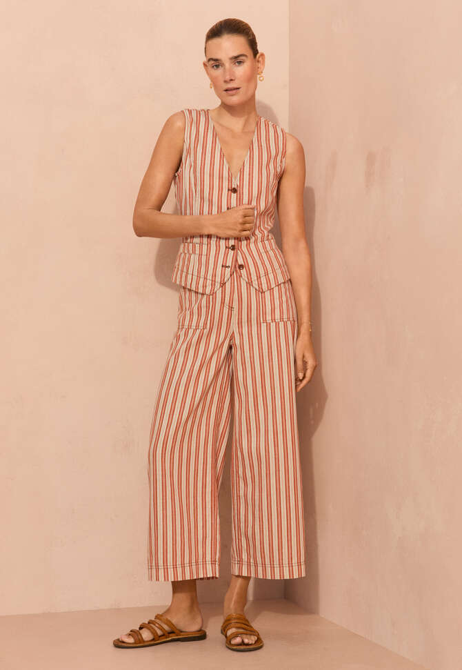 Striped waistcoat, Orange ecru, completeTheLook