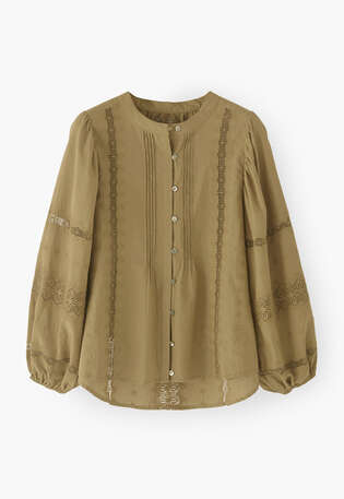 Lace-sleeve blouse, Green ochre, webstill