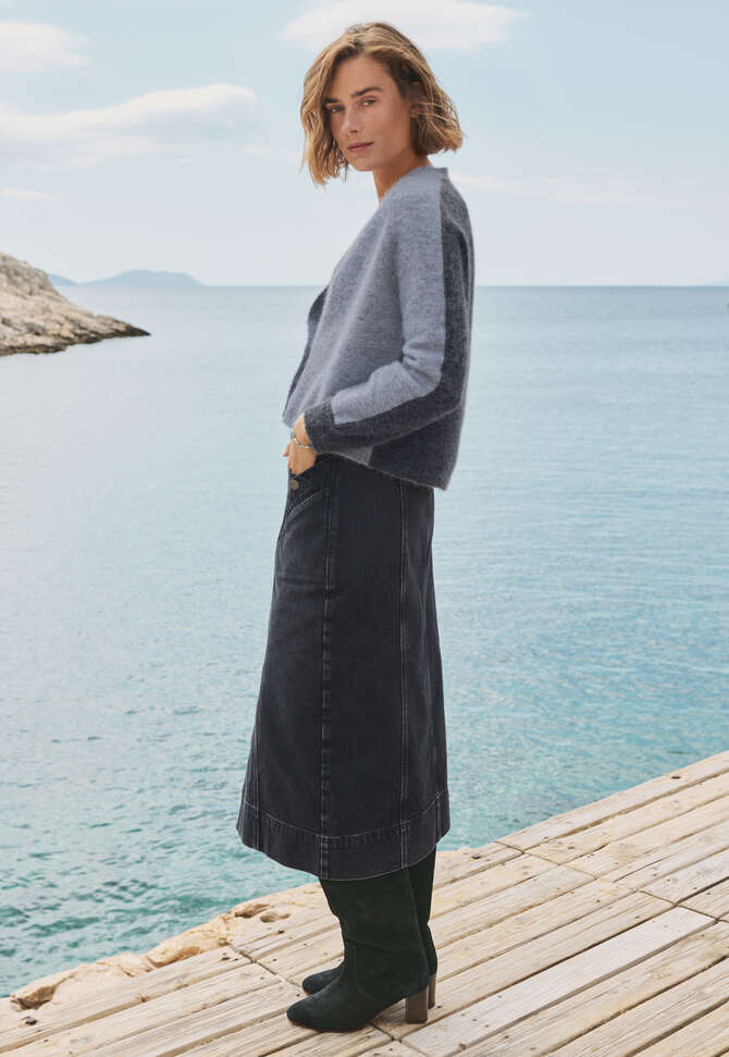 V-neck cardigan, Blue slate, completeTheLook