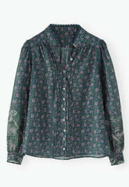 Printed pleat-detail blouse, Petrol lavender, webstill