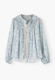 Printed lace-detail blouse, Chambray, webstill