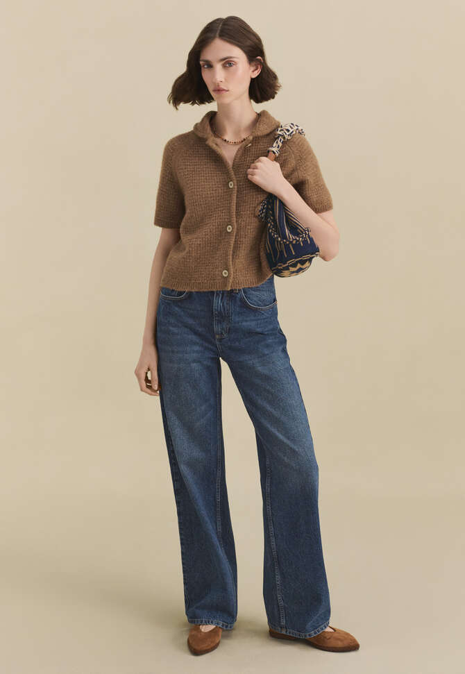 Waffle-stitch cardigan, Brown fawn, completeTheLook