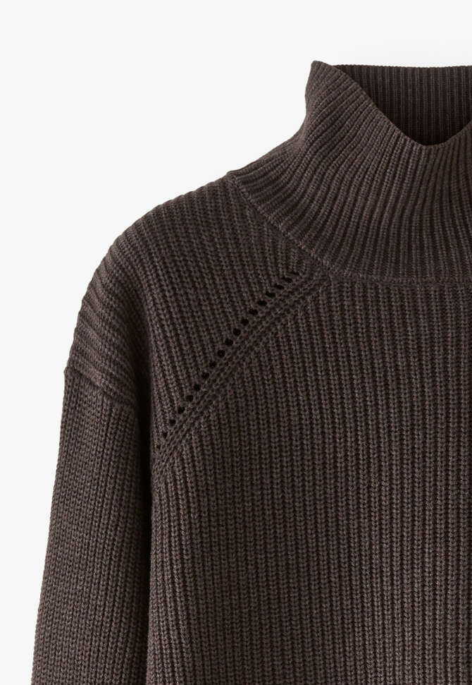 Ribbed roll-neck sweater, Black brown, completeTheLook