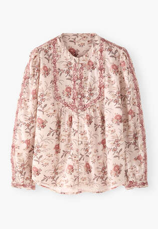 Embroidered printed blouse, Blush rose, webstill