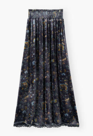 Printed velvet skirt, Damson grey, webstill