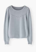 Stitch-mixing pointelle sweater, Washed chambray, webstill