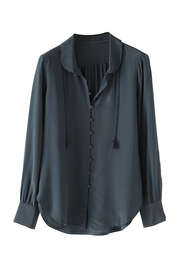 Tie-neck shirt, Petrol blue, webstill