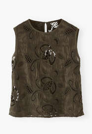 Broderie top, Dark khaki, webstill