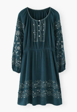Embroidered dress, Deep petrol, webstill