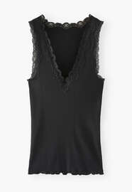 Lace v-neck jersey vest, Black, webstill