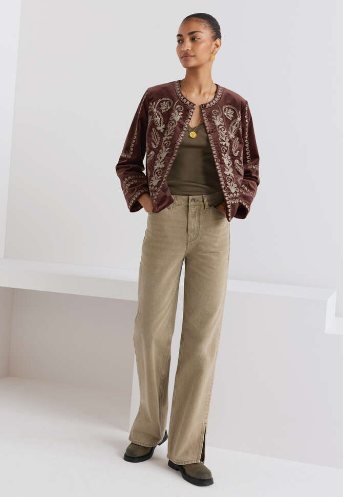 Embroidered velvet jacket, Port, completeTheLook